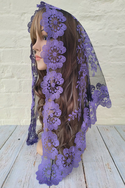 Purple Lent Advent flower veil side view 