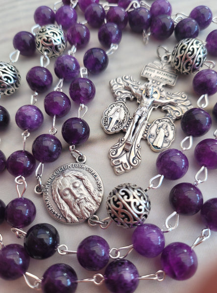 Purple amethyst stone rosary holy face