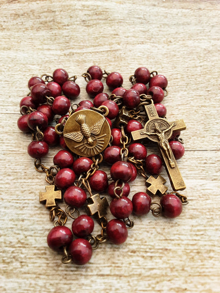 Holy Spirit burgundy rosary