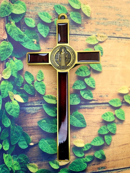 St Benedict crucifix brown gold back