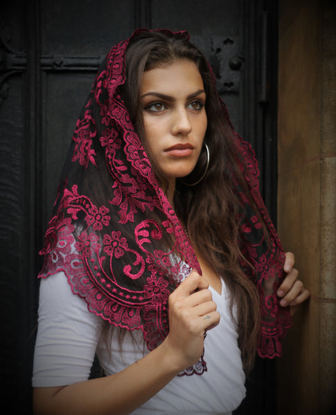Spanish Cherry Mantilla - Di Clara Catholic Vestments and Gifts