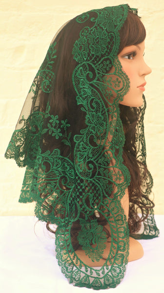Forest Green Sicilian Mantilla - Di Clara Catholic Vestments and Gifts