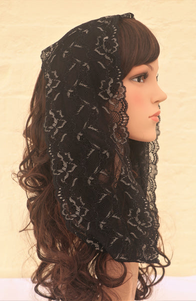 Black and Ivory Mini Mantilla - Di Clara Catholic Vestments and Gifts