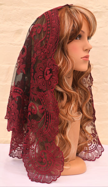 Spanish Cherry Mantilla - Di Clara Catholic Vestments and Gifts