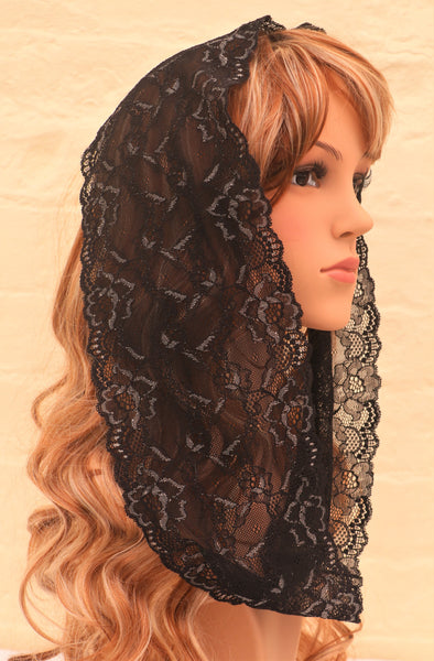 Black and Ivory Mini Mantilla - Di Clara Catholic Vestments and Gifts