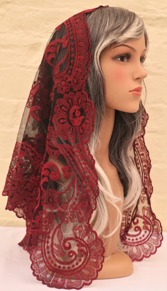 Spanish Cherry Mantilla - Di Clara Catholic Vestments and Gifts