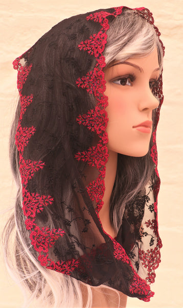 Ruby and Black Mini Mantilla - Di Clara Catholic Vestments and Gifts