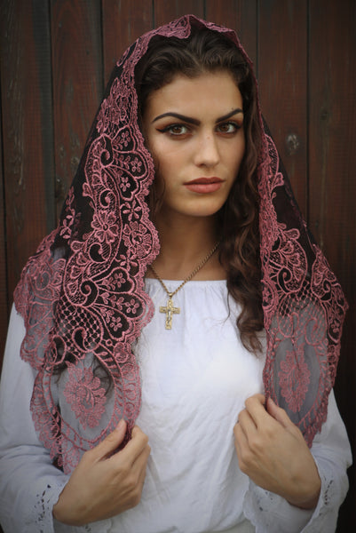 Dusky Rose Sicilian Mantilla - Di Clara Catholic Vestments and Gifts