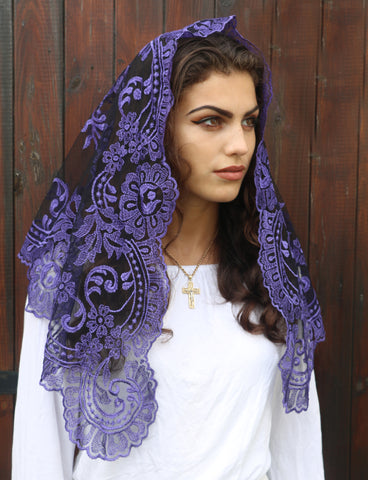 Mantilla Catholique Brodée - Voile D'Église En Dentelle - Taille Unique (130x55 Cm) Avec Épingles - 6